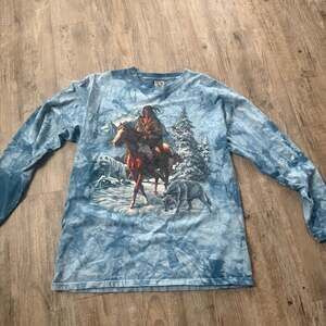 Back To Earth Native American Horse and Wolf Tie Dye Long Sleeve Shirt Size L